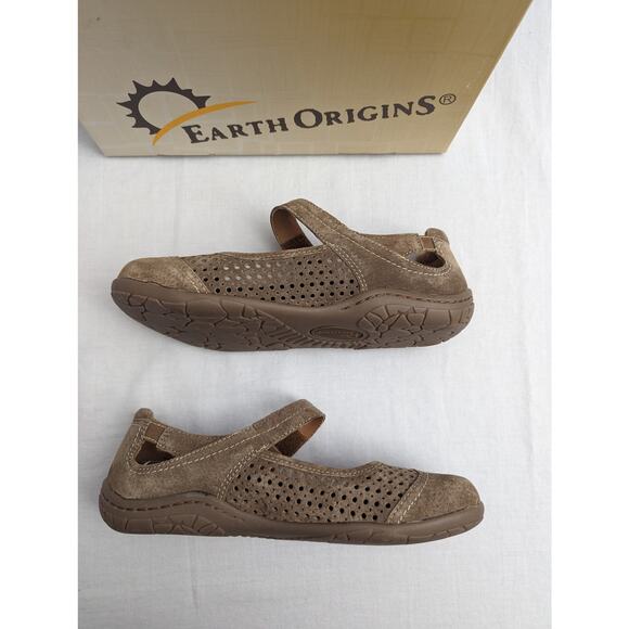Earth Origins Flats Size 8 Mary Janes Suede Adjustable Strap Comfortable - Picture 4 of 10